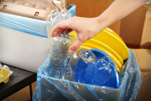 Professional waste management team handling business waste